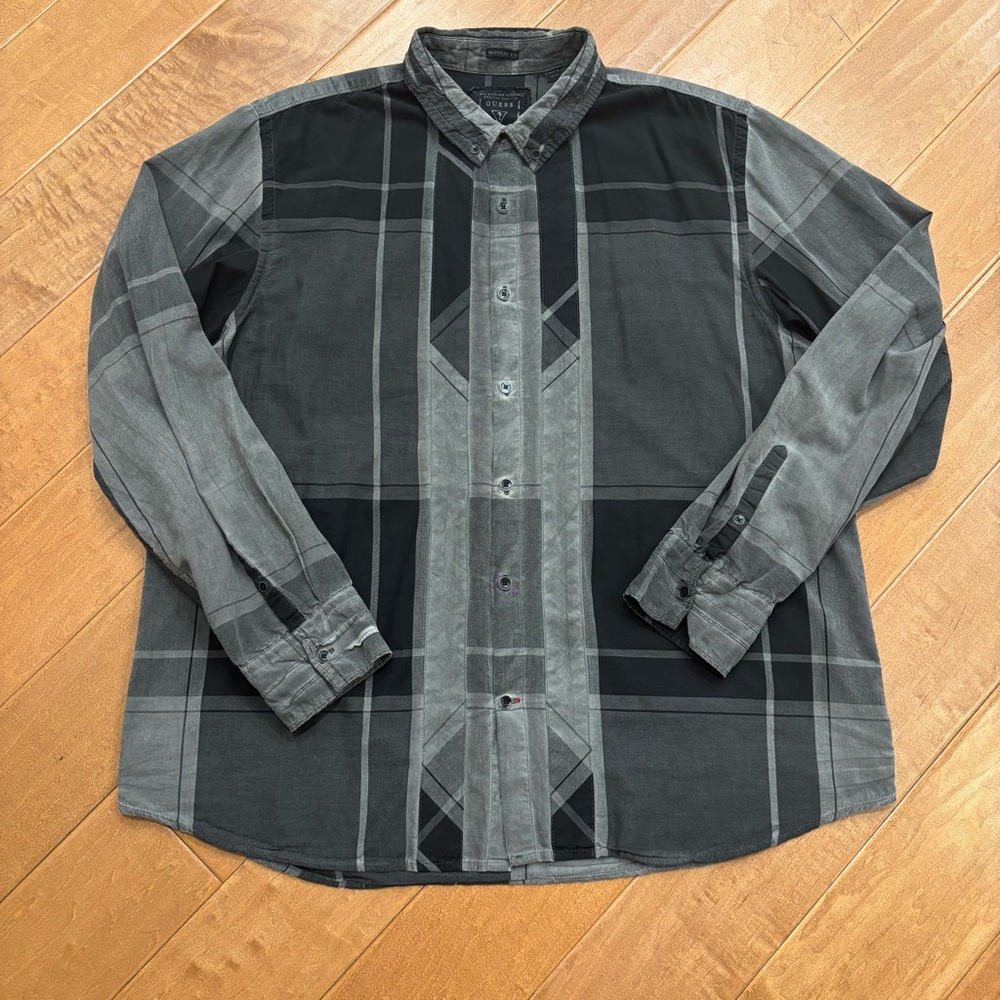 GUESS Men’s Cotton Long Sleeve Gray Button Down Shirt Size XXL